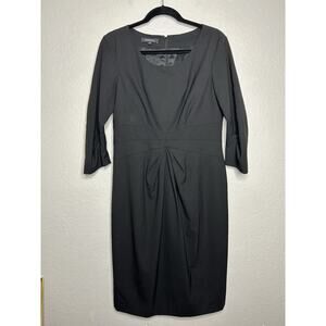 Lafayette 148 Women Wool Blend Sheath Dress 3/4 Sleeve LBD Size 6 Pleated Slit